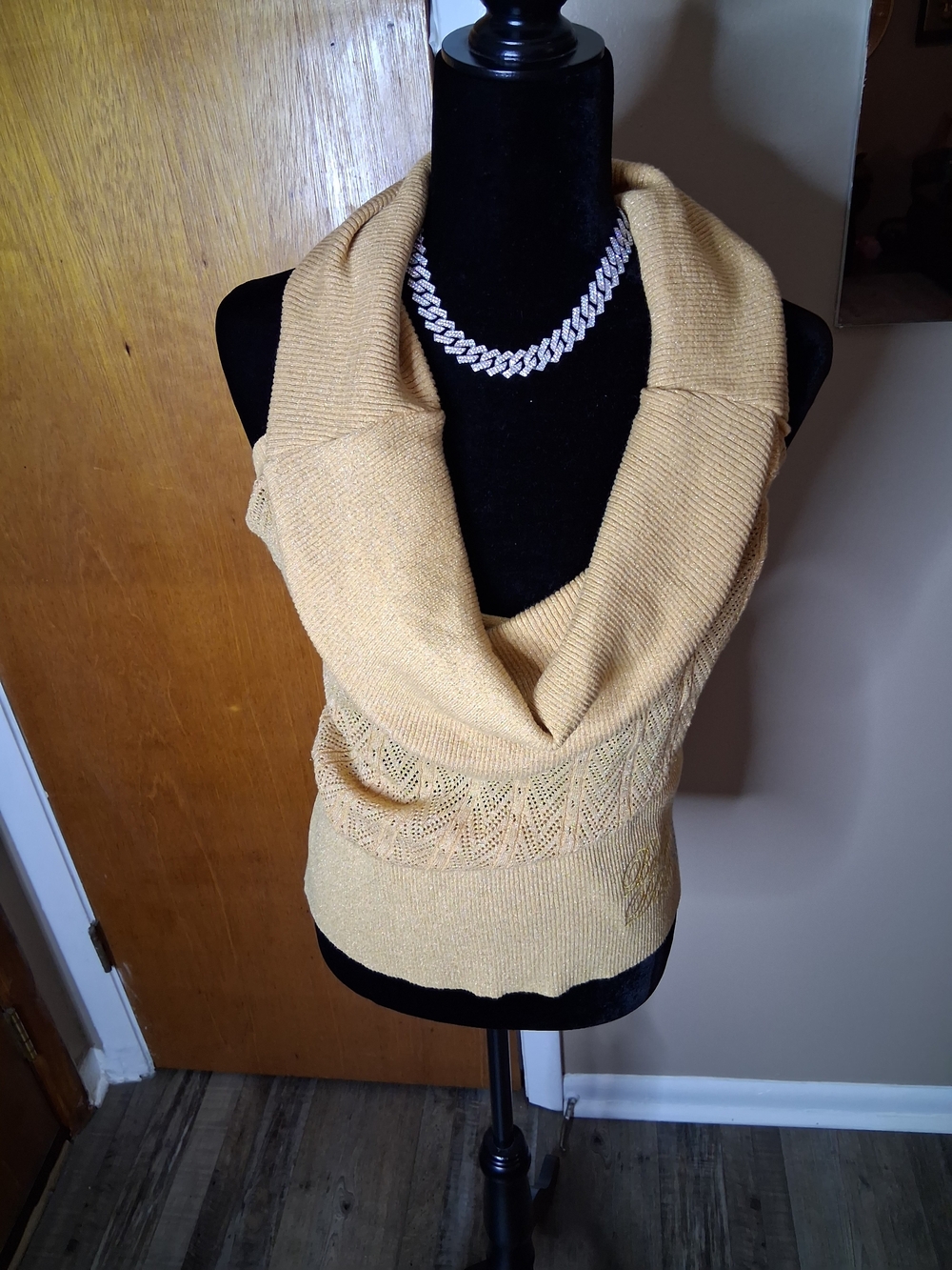 Gold Cowl Neck Women's Sweater Top